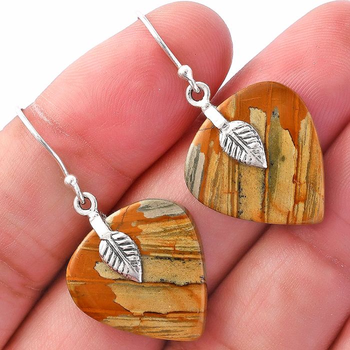 Leaf - Picture Jasper Earrings SDE81484 E-1137, 20x20 mm