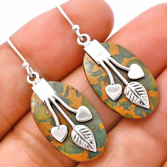 Bamboo Jasper Earrings SDE81511 E-1233, 14x22 mm