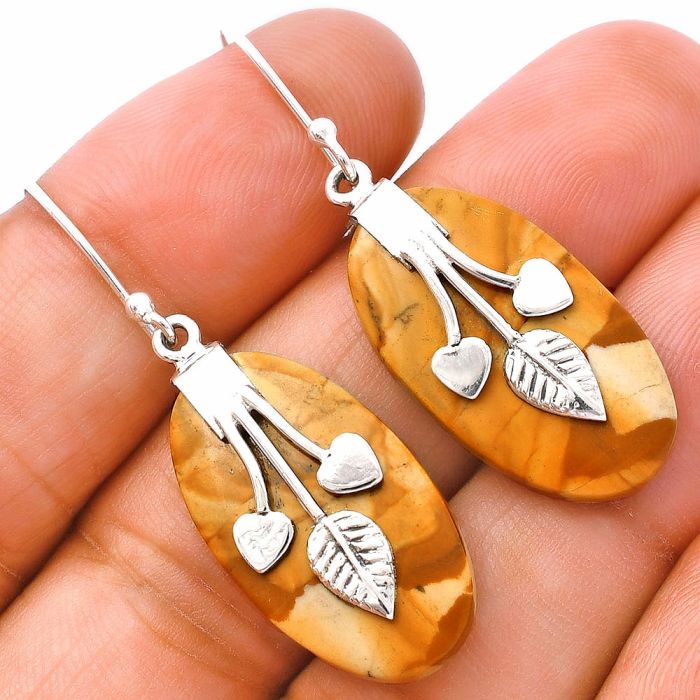 Picture Jasper Earrings SDE81512 E-1233, 14x25 mm