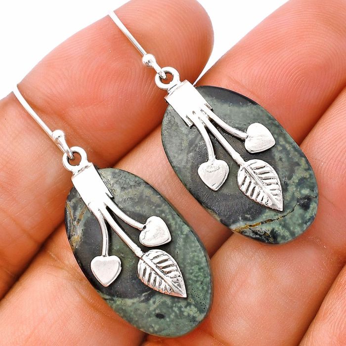 Valentine Gift Leaf Heart - Star Galaxy Jasper Earrings SDE81520 E-1233, 15x25 mm