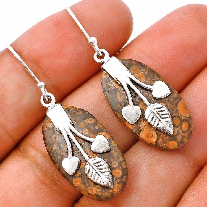 Valentine Gift Leaf Heart - Poppy Jasper Earrings SDE81521 E-1233, 13x23 mm