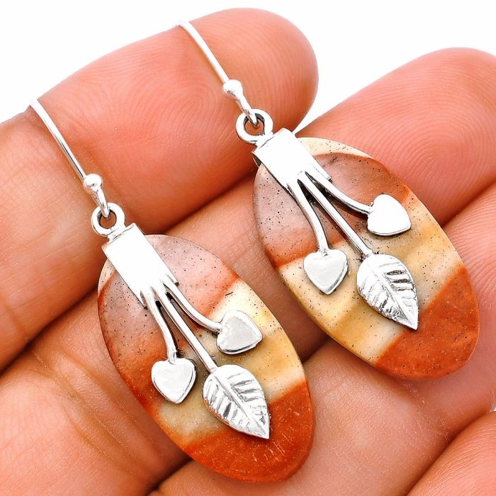 Valentine Gift Leaf Heart - Red Moss Agate Earrings SDE81531 E-1233, 14x26 mm