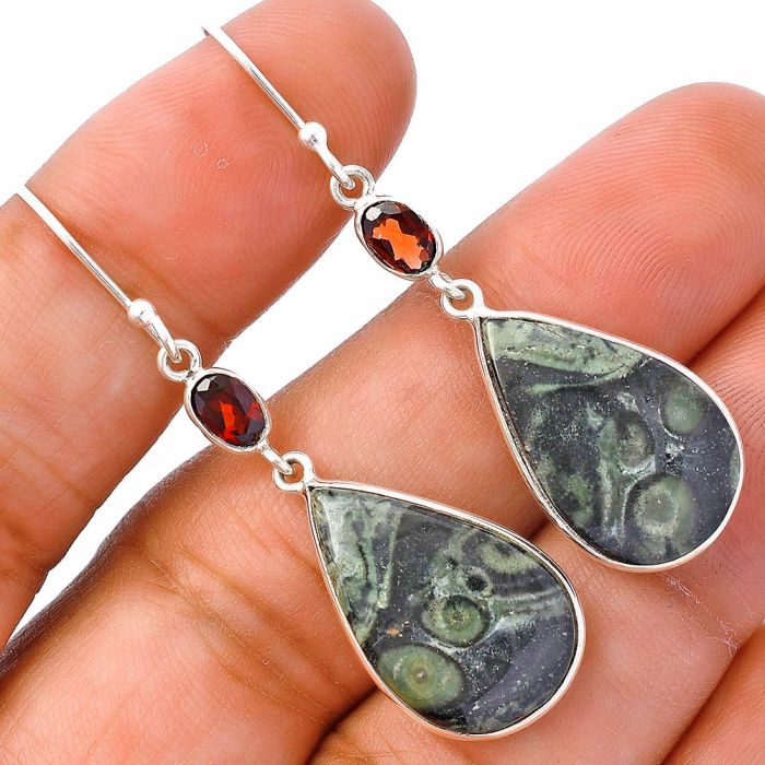 Star Galaxy Jasper and Garnet Earrings SDE81652 E-1002, 13x21 mm