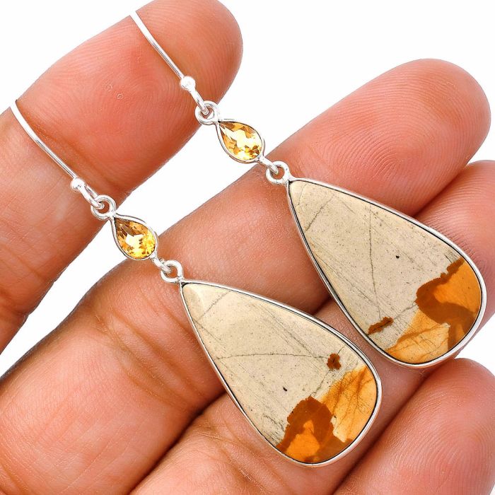 Picture Jasper and Citrine Earrings SDE81675 E-1002, 15x27 mm