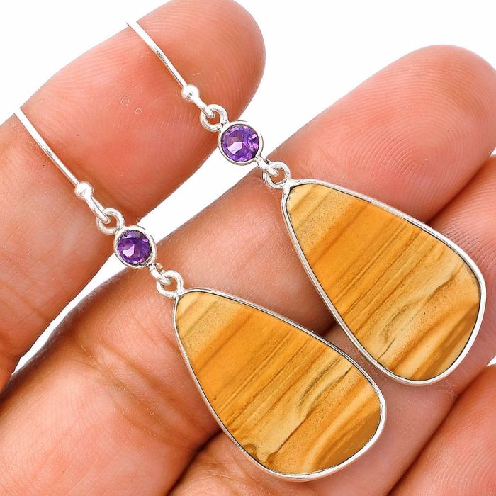 Picture Jasper and Amethyst Earrings SDE81680 E-1002, 14x24 mm