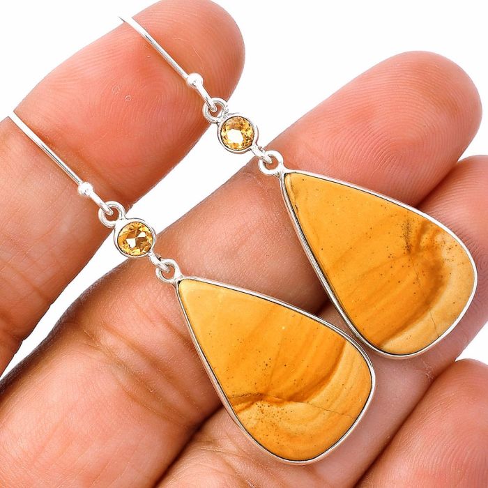 Picture Jasper and Citrine Earrings SDE81684 E-1002, 15x25 mm