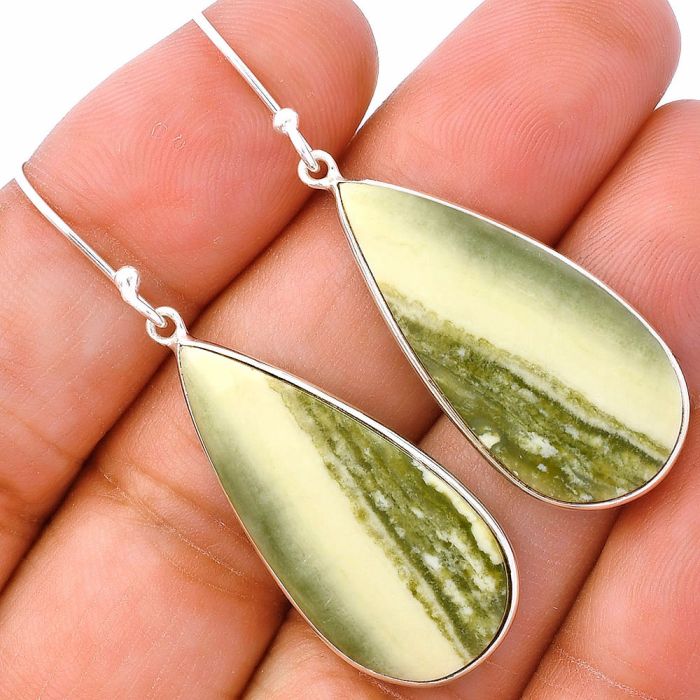 Natural Serpentine Earrings SDE81818 E-1001, 14x30 mm