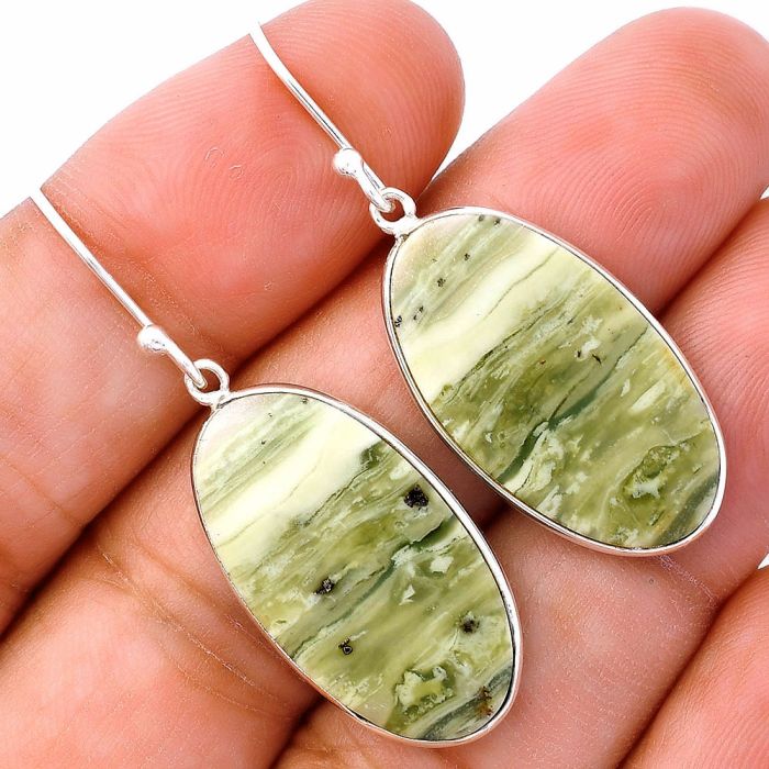 Natural Serpentine Earrings SDE81827 E-1001, 14x26 mm