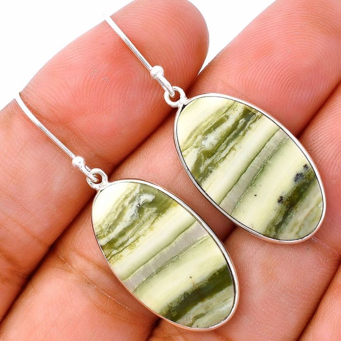 Natural Serpentine Earrings SDE81828 E-1001, 14x24 mm