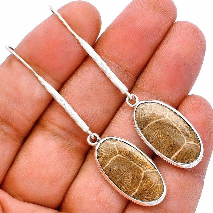 Flower Fossil Coral Earrings SDE81884 E-1076, 12x22 mm