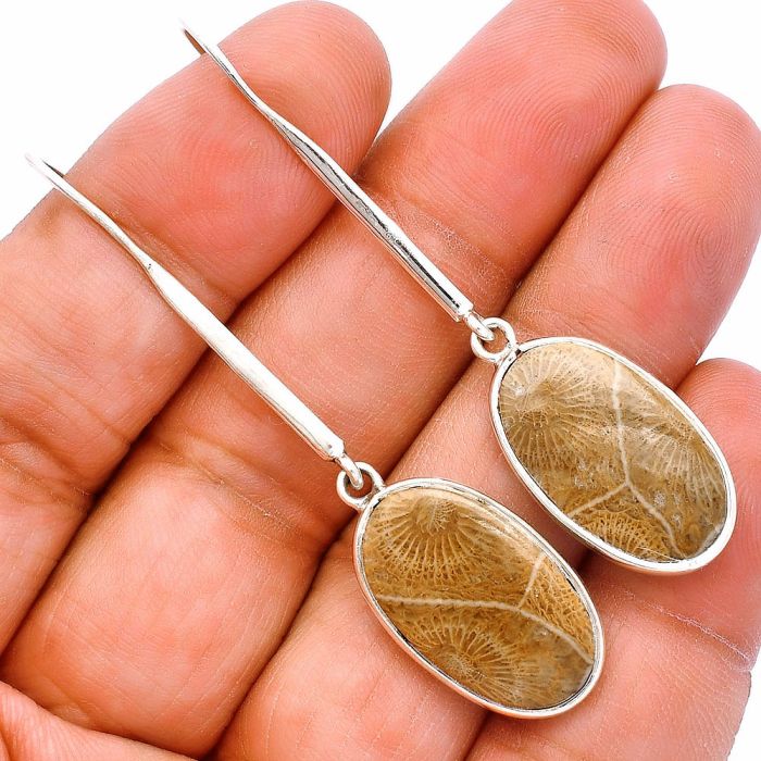 Flower Fossil Coral Earrings SDE81893 E-1076, 12x21 mm