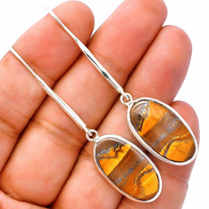 Iron Tiger Eye Earrings SDE81905 E-1076, 12x23 mm