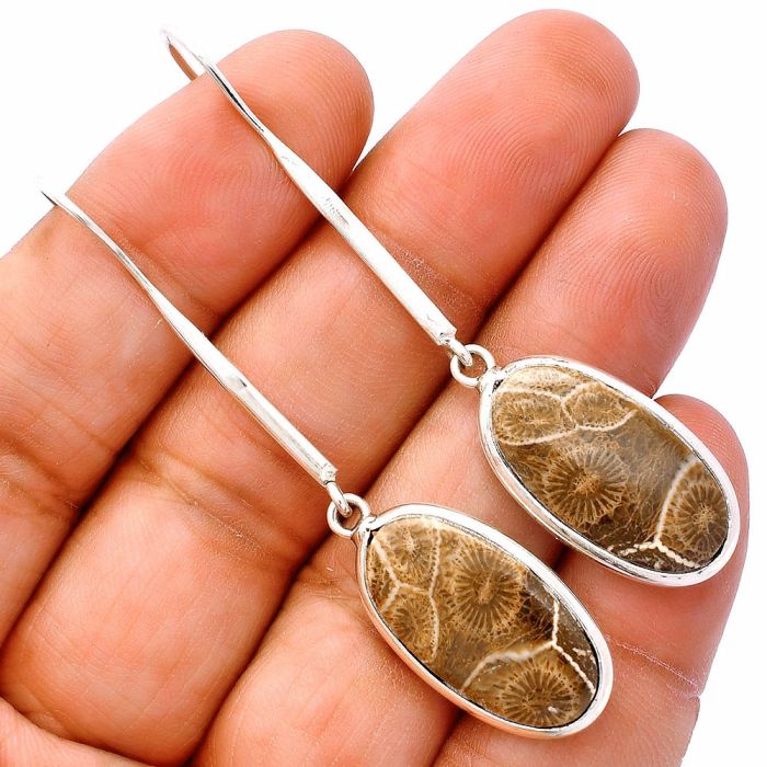 Flower Fossil Coral Earrings SDE81907 E-1076, 12x22 mm