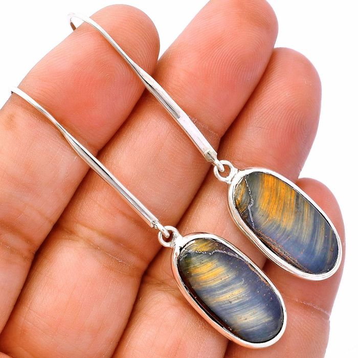 Blue Tiger Eye Earrings SDE81911 E-1076, 11x22 mm