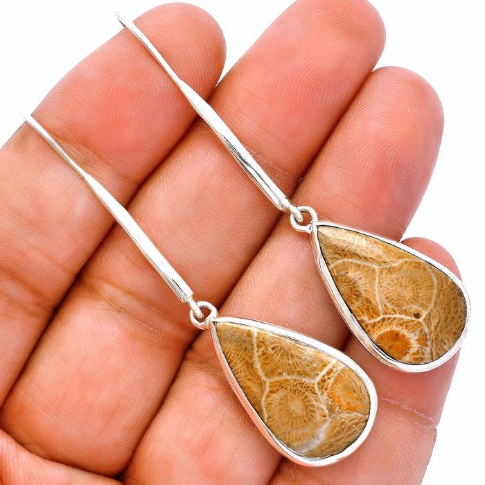 Flower Fossil Coral Earrings SDE81930 E-1076, 13x24 mm