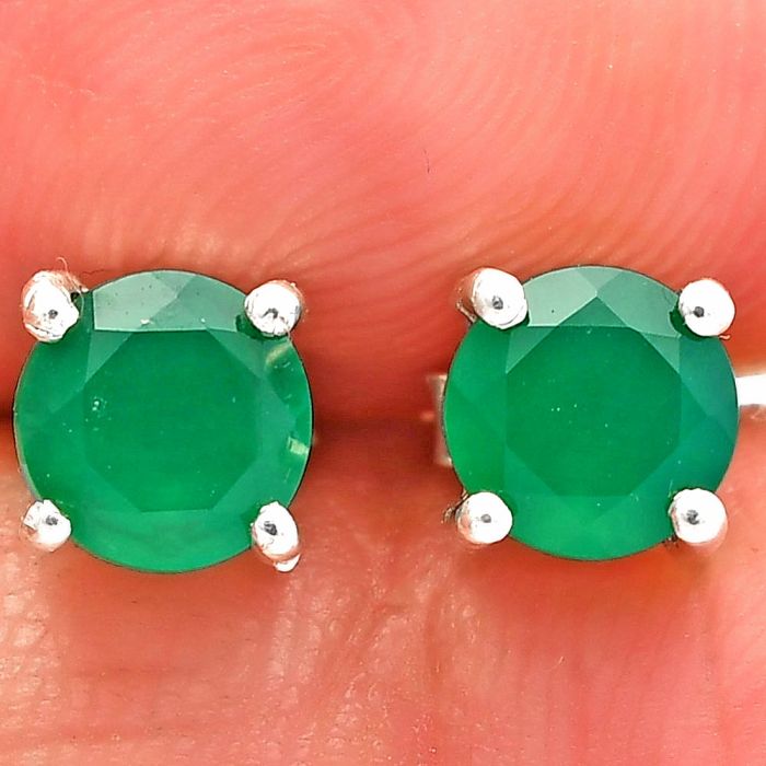 Green Onyx Stud Earrings SDE81973 E-1016, 6x6 mm