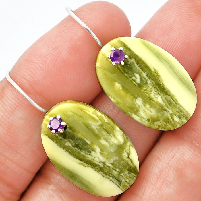 Natural Serpentine and Amethyst Earrings SDE82062 E-1082, 16x23 mm