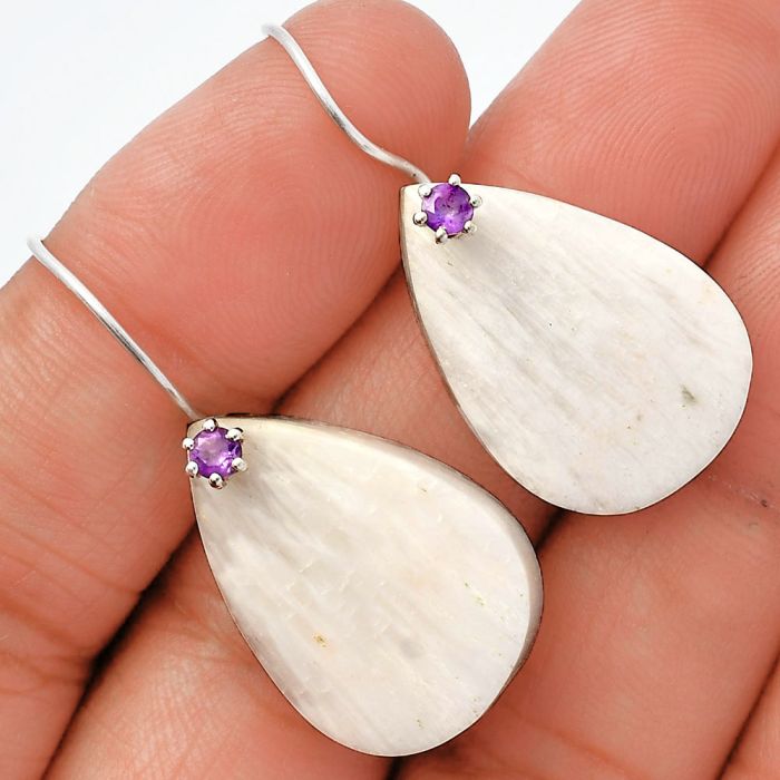 White Scolecite and Amethyst Earrings SDE82068 E-1082, 17x24 mm