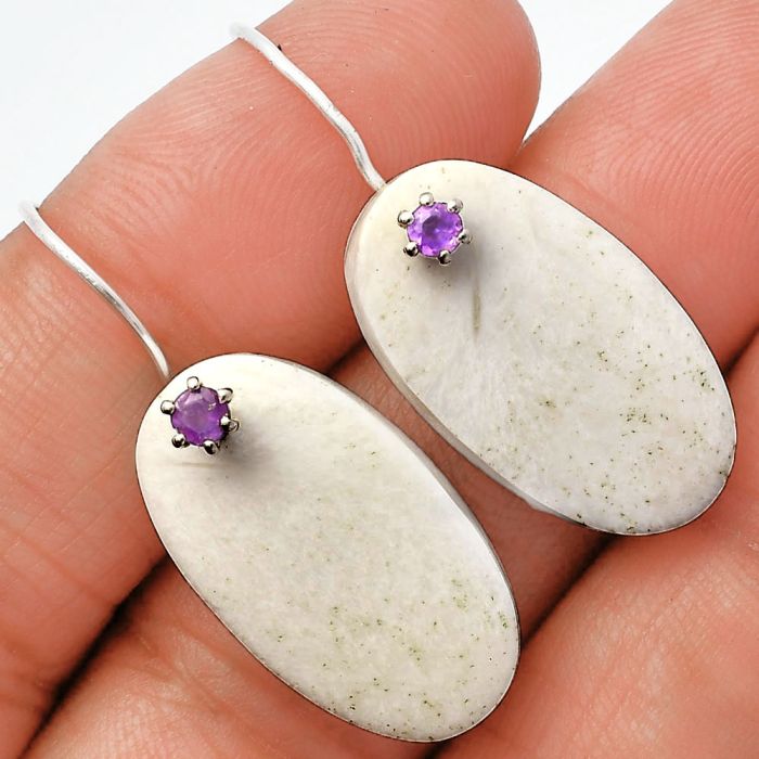 White Scolecite and Amethyst Earrings SDE82069 E-1082, 12x24 mm