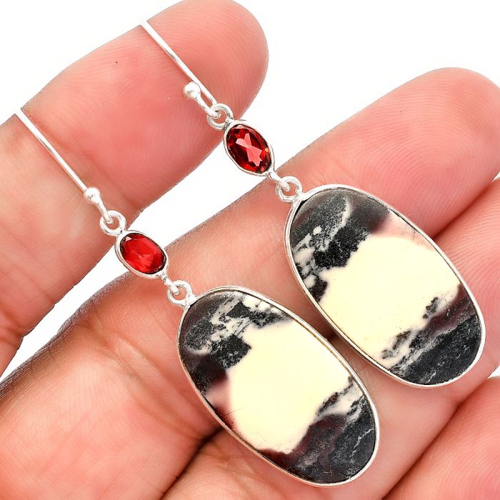 Porcelain Jasper and Garnet Earrings SDE82170 E-1002, 14x25 mm