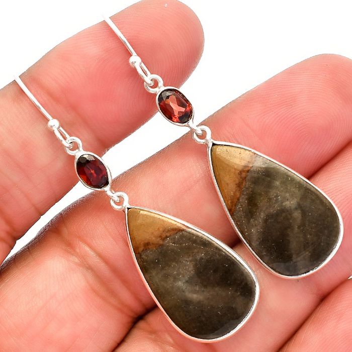 Polygram Jasper and Garnet Earrings SDE82181 E-1002, 14x24 mm