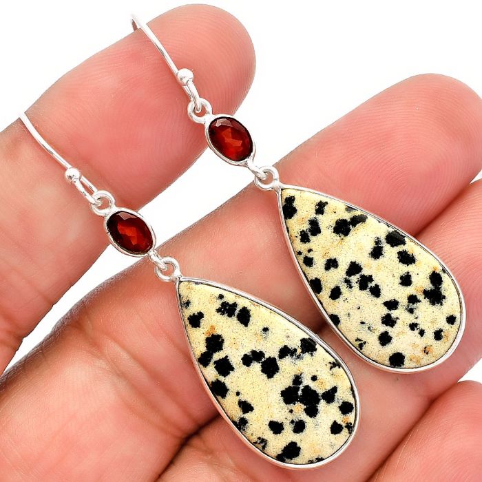 Dalmatian and Garnet Earrings SDE82203 E-1002, 14x26 mm