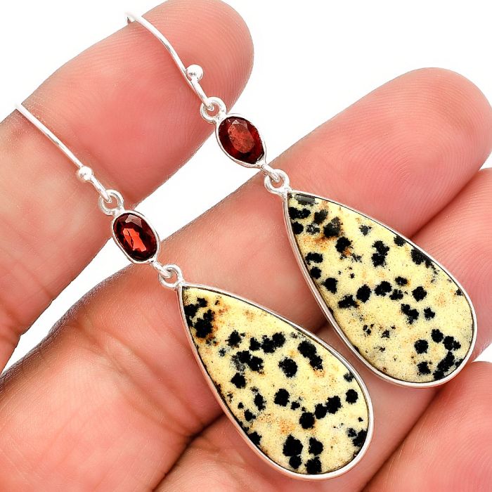 Dalmatian and Garnet Earrings SDE82217 E-1002, 14x27 mm