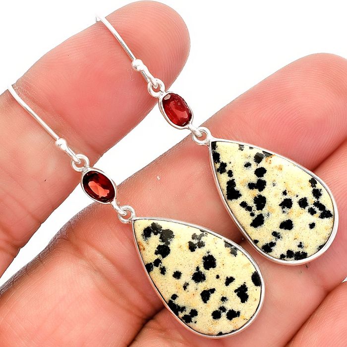 Dalmatian and Garnet Earrings SDE82223 E-1002, 14x23 mm