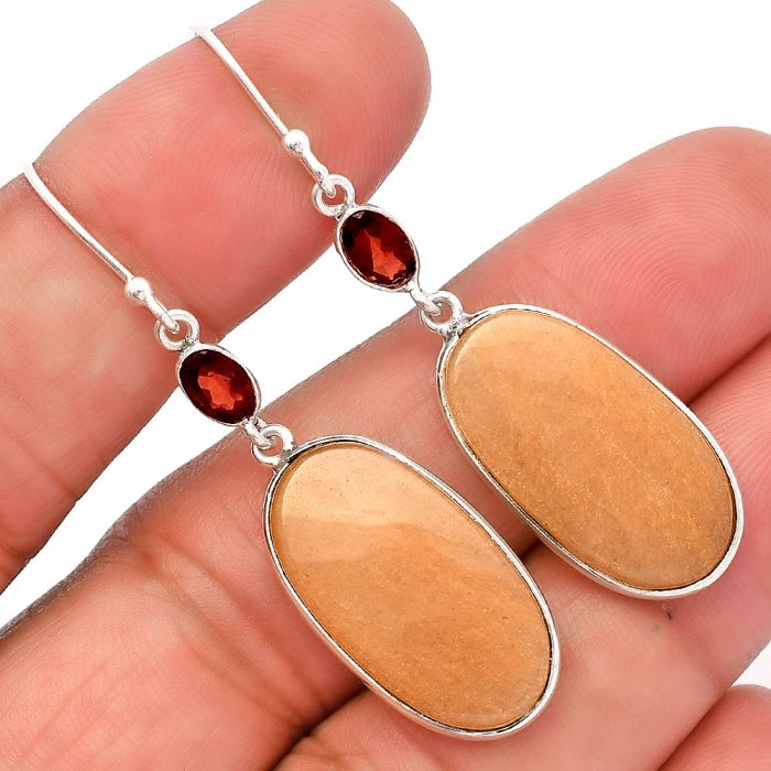 Orange Aventurine and Garnet Earrings SDE82278 E-1002, 12x22 mm