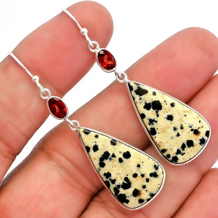 Dalmatian and Garnet Earrings SDE82281 E-1002, 14x25 mm