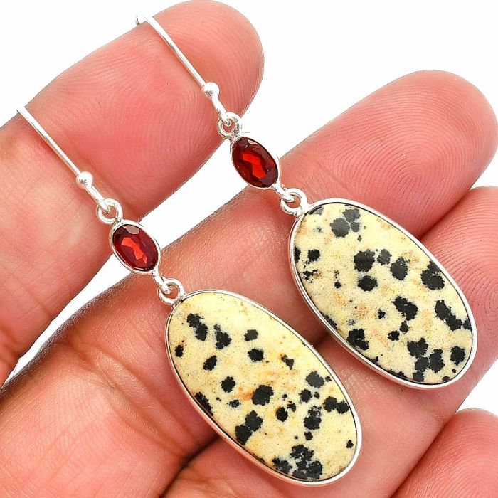 Dalmatian and Garnet Earrings SDE82300 E-1002, 13x25 mm