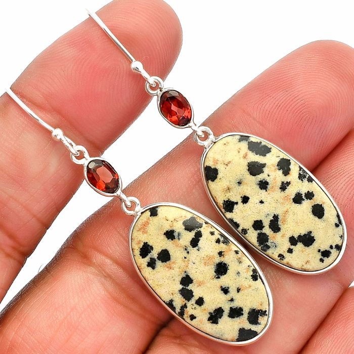 Dalmatian and Garnet Earrings SDE82308 E-1002, 14x25 mm