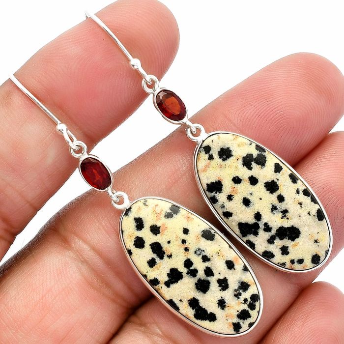 Dalmatian and Garnet Earrings SDE82309 E-1002, 14x27 mm