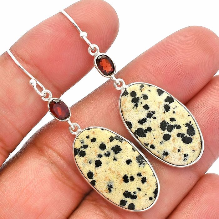 Dalmatian and Garnet Earrings SDE82310 E-1002, 14x24 mm