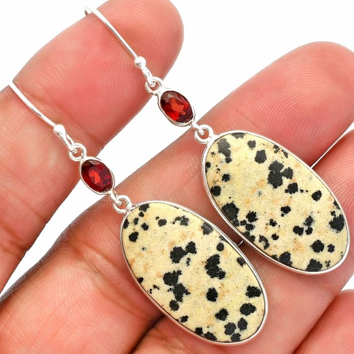 Dalmatian and Garnet Earrings SDE82333 E-1002, 14x26 mm