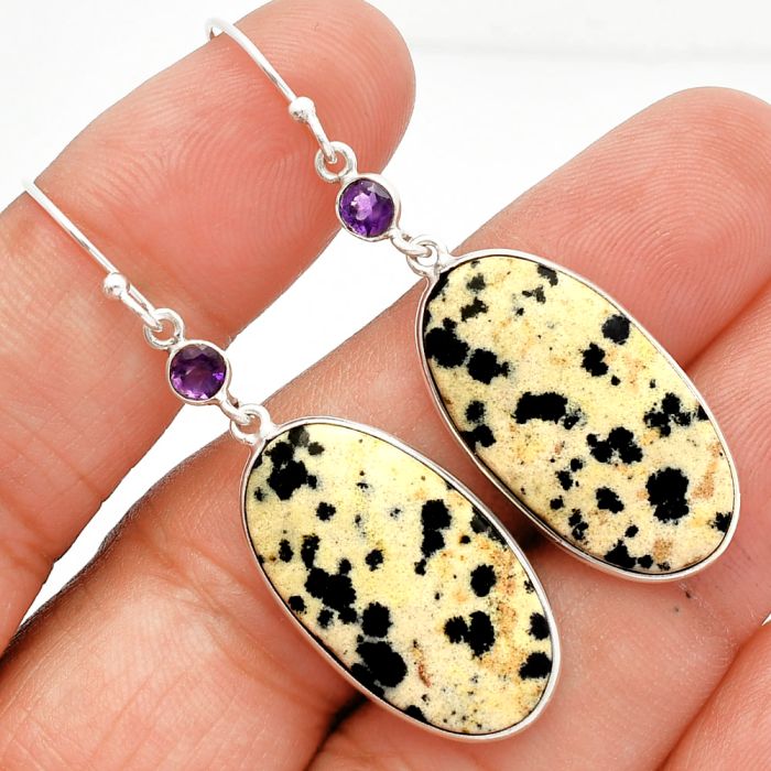 Dalmatian and Amethyst Earrings SDE82394 E-1002, 14x26 mm