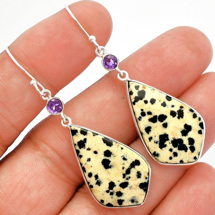 Dalmatian and Amethyst Earrings SDE82404 E-1002, 16x27 mm