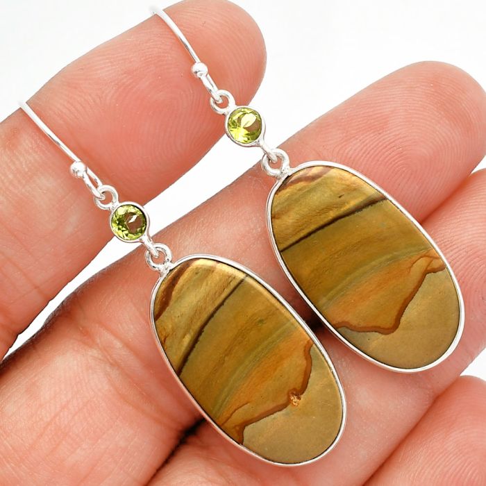 Picture Jasper and Peridot Earrings SDE82448 E-1002, 14x25 mm