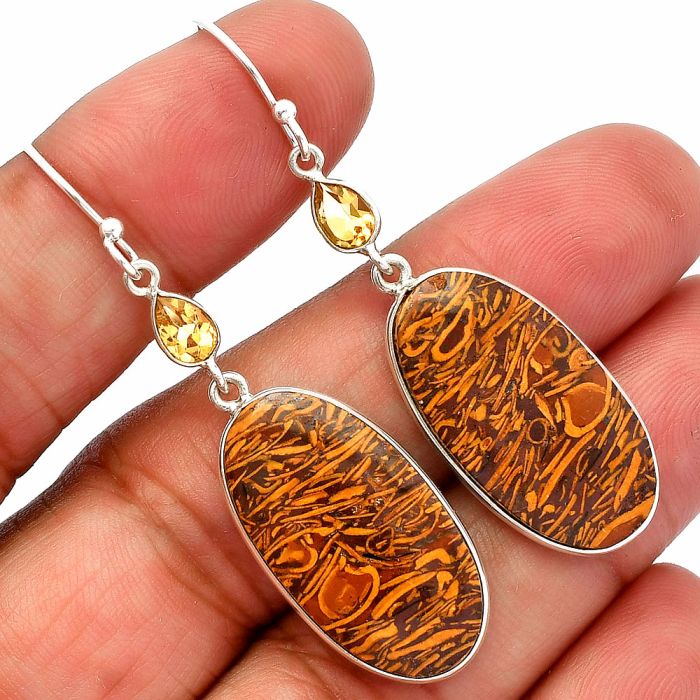 Coquina Fossil Jasper and Citrine Earrings SDE82517 E-1002, 16x25 mm