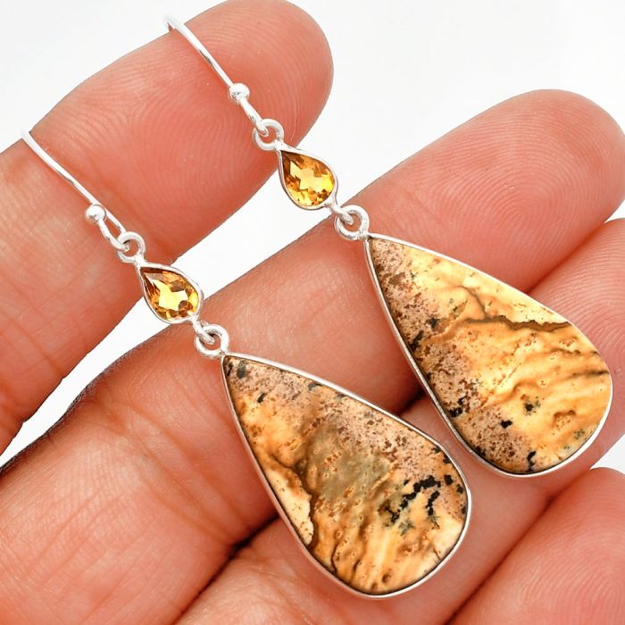 Picture Jasper and Citrine Earrings SDE82518 E-1002, 15x26 mm