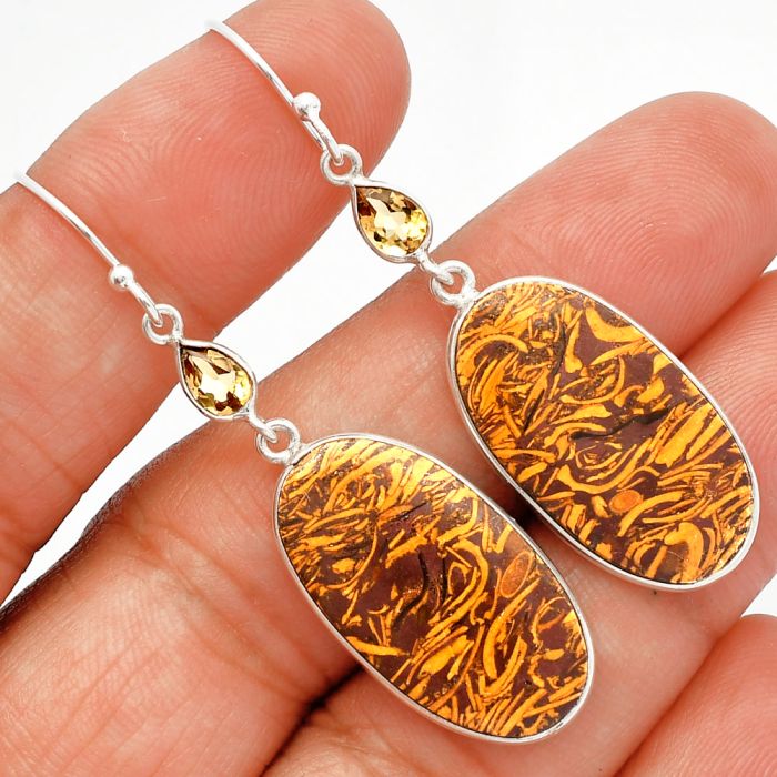 Coquina Fossil Jasper and Citrine Earrings SDE82522 E-1002, 14x24 mm