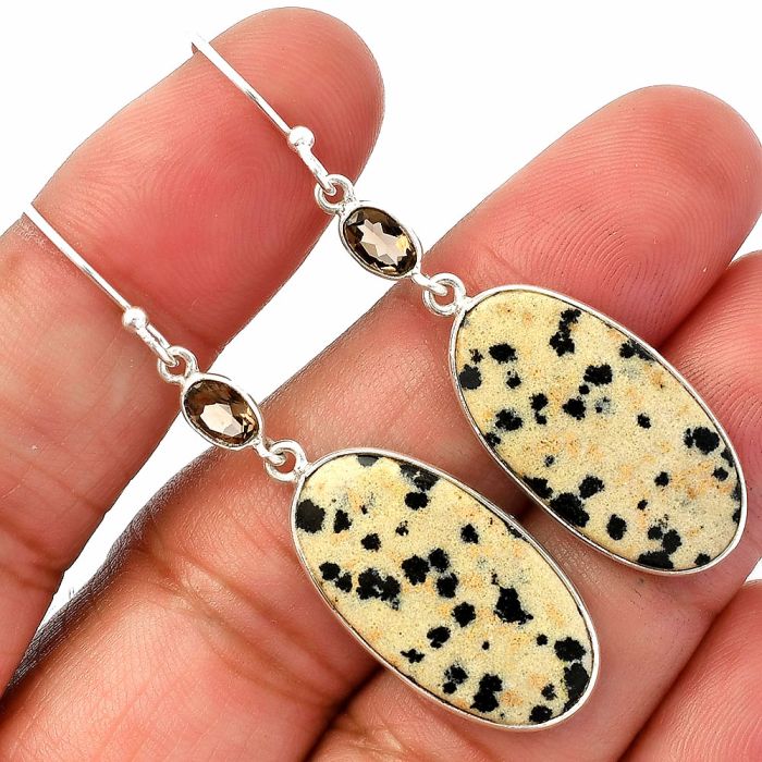 Dalmatian and Smoky Quartz Earrings SDE82580 E-1002, 13x25 mm