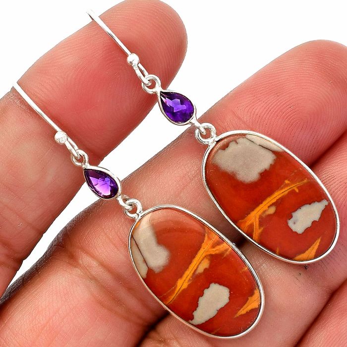 Noreena Jasper and Amethyst Earrings SDE82614 E-1002, 13x23 mm