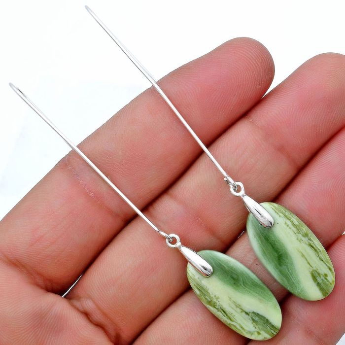 Natural Serpentine Earrings SDE82745 E-1089, 12x24 mm