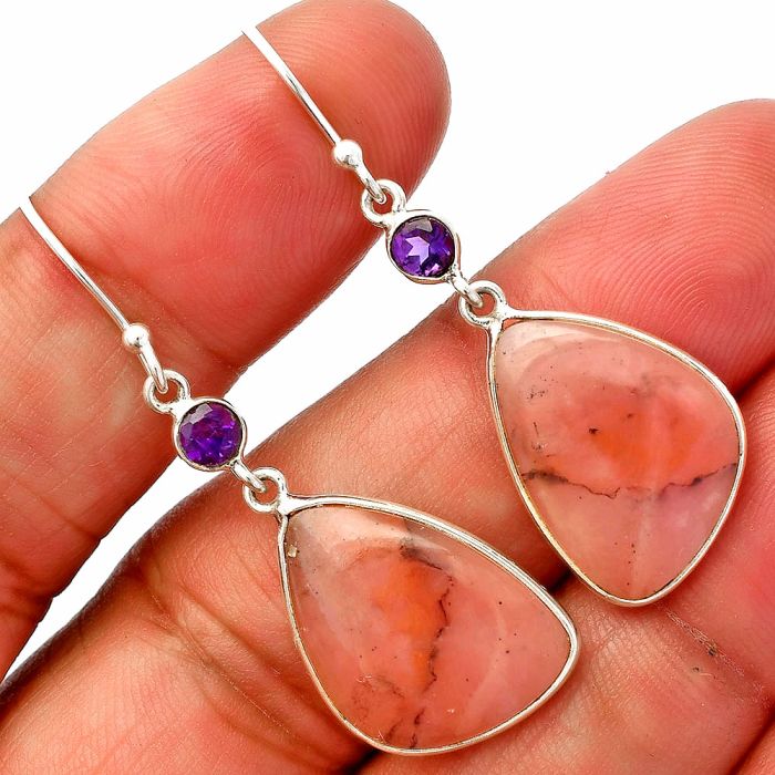 Guava Quartz and Amethyst Earrings SDE83051 E-1002, 14x19 mm