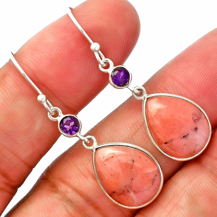 Guava Quartz and Amethyst Earrings SDE83054 E-1002, 11x15 mm