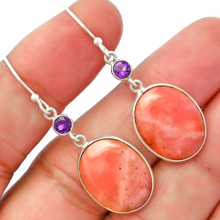 Guava Quartz and Amethyst Earrings SDE83074 E-1002, 14x18 mm