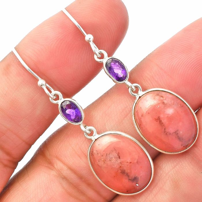 Guava Quartz and Amethyst Earrings SDE83129 E-1002, 12x15 mm