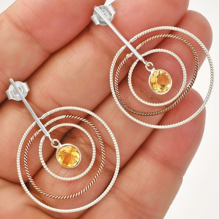 Two Tone Dangle - Citrine Earrings SDE83201 E-1244, 6x6 mm