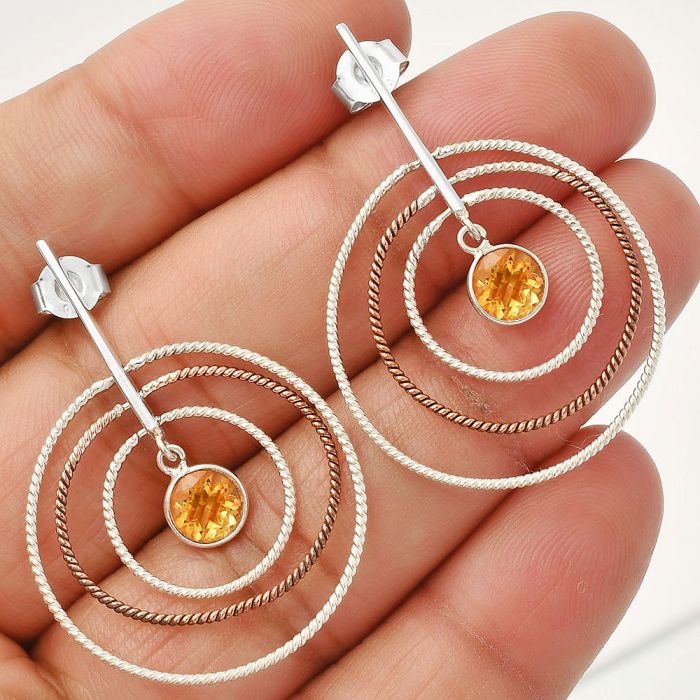 Two Tone Dangle - Citrine Earrings SDE83206 E-1244, 6x6 mm